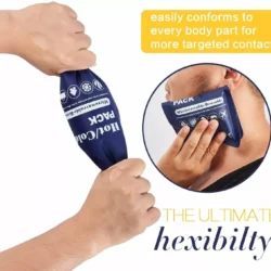 Person holding and applying a reusable ice gel pack to the neck.
