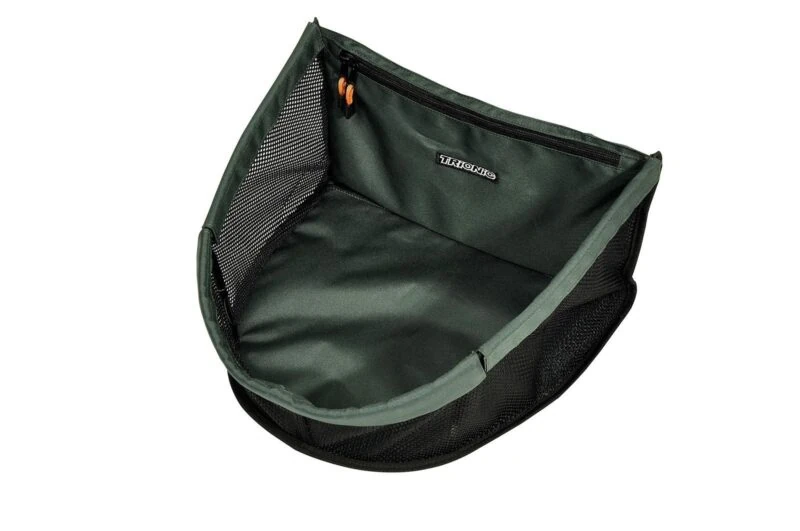 Green basket with zip pocket and Trionic logo.