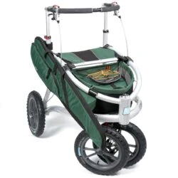 Green Trionic Veloped Jakt 14er with large wheels and storage compartments.