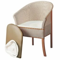 Commode chair with basket weave design and removable padded seat.