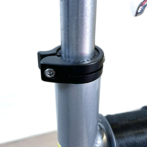 Close-up of the Trionic Veloped Trek 12er frame with a clamp.