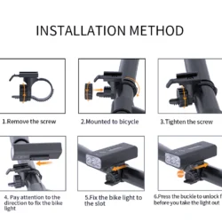 Step-by-step installation guide for a rechargeable light on a bar.
