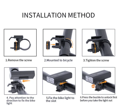 Step-by-step installation guide for a rechargeable light on a bar.