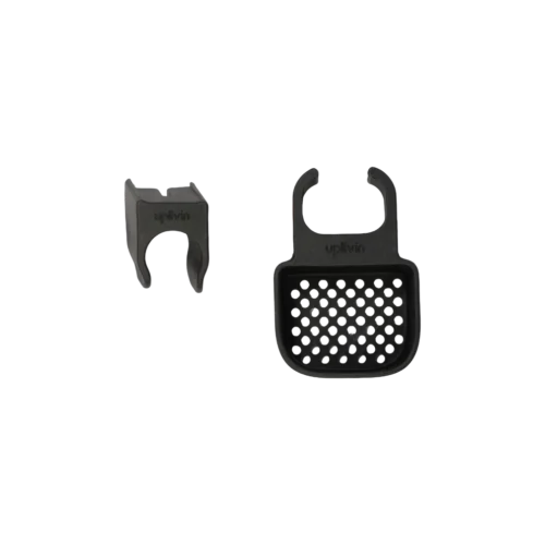 Two black Uplivin rollator accessories on a white background.