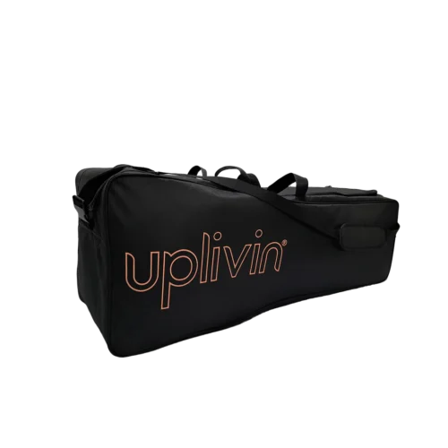 Black Uplivin travel bag with orange logo.