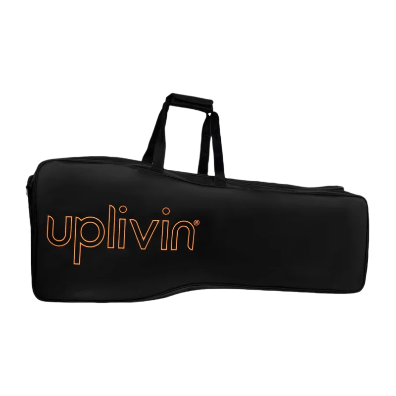 Black Uplivin travel bag with orange logo.