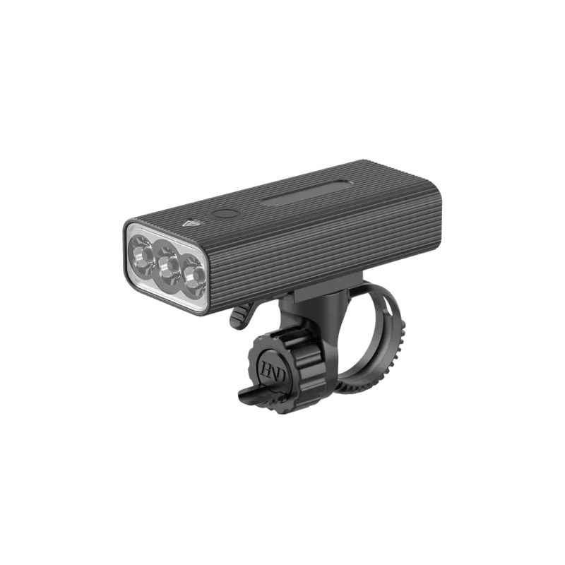 Rechargeable light with three LEDs and a mounting bracket.