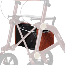 Close-up of Uplivin Trive's rollator with accessories and logo.