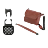 Rollator accessories including a brown bag, cane holder, and light.