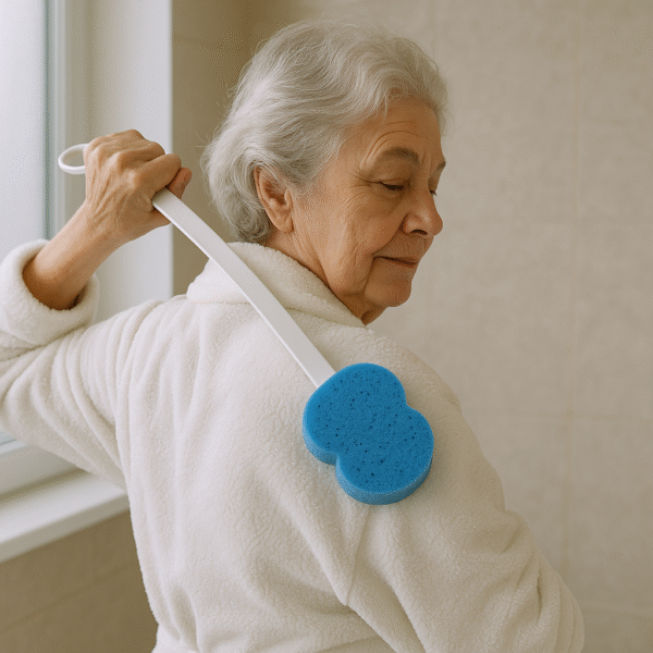 Long Handled Blue Sponge Bath & Shower Mobility Bathing Aid with Comfy Extended Grip - Image 2