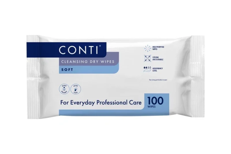 Conti Soft Cleansing Dry Wipes package labeled for everyday professional care.