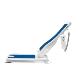 Side view of Nova Bath Lift in reclined position with remote control.