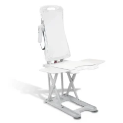 Nova Bath Lift chair in upright position with remote attached.