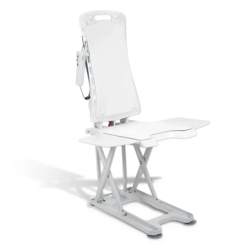 Nova Bath Lift chair in upright position with remote attached.