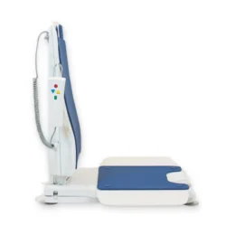 Side view of Nova Bath Lift with blue seat and backrest.
