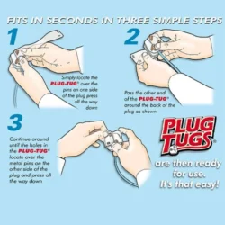 Illustration showing three steps to use Plug Tugs for plug removal.