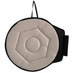 Top view of a beige rotating cushion with a non-slip base and handle.