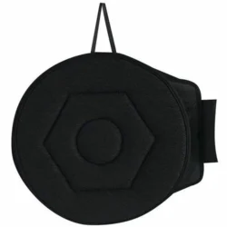 Black rotating cushion car seat with a non-slip base and carry handle.