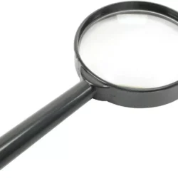 Black handheld magnifier with a 65MM lens and a black handle.