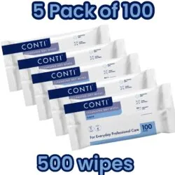 Five packs of Conti Soft Large Dry Wipes, each containing 100 wipes.