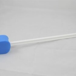 Contoured Long Handled Blue Bath Sponge on a Stick for Easy Bathing - Image 1