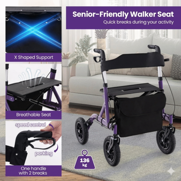 Bio Lec Mobility Foldable Rolling Walker rollator with Adjustable Seat