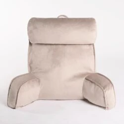 Mink-colored lumbar support pillow with armrests and a headrest.