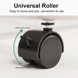 Close-up of a black roller with lock and unlock instructions.