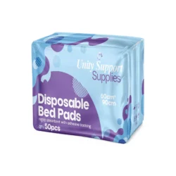 Package of 50 disposable bed pads, 60cm x 90cm.