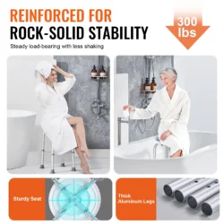 Two women using a rotating shower stool in a bathroom setting.