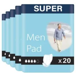 100 x Super Absorbent Incontinence Pads for Men with Adhesive Strip