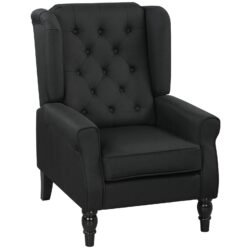 Retro Wingback Armchair - Elegant Tufted Accent Chair in Black Fabric