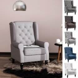 Retro Accent Chair Wingback Armchair with Wood Frame for Living Room