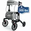 MobiWalk® SIT-RIGHT Rollator Walker with Adjustable Seat & Handles | Indoor & Outdoor Rollator | Extra Wide Padded Backrest | 8” Wheels with Brakes & Parking Lock