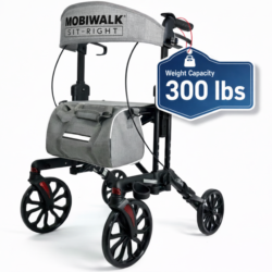 MobiWalk® SIT-RIGHT Rollator Walker with Adjustable Seat & Handles | Indoor & Outdoor Rollator | Extra Wide Padded Backrest | 8” Wheels with Brakes & Parking Lock