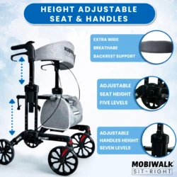 MobiWalk SIT-RIGHT Rollator with adjustable seat and handles.