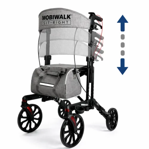 MobiWalk SIT-RIGHT Rollator Walker with adjustable seat and handles.