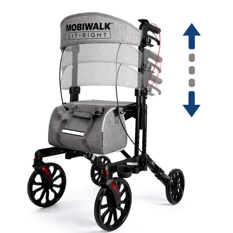 MobiWalk SIT-RIGHT Rollator Walker with adjustable seat and handles.
