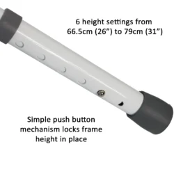 Close-up of toilet frame showing adjustable height settings.