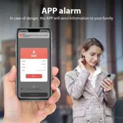Person holding a phone showing an SOS app notification.