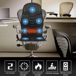 Heated massage seat cushion on an office chair with glowing massage points.