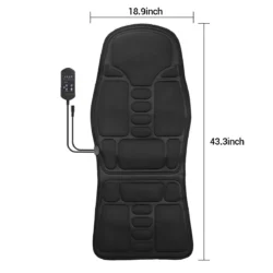 Black heated massage seat cushion with dimensions 18.9 inches by 43.3 inches.