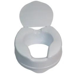 Raised toilet seat aid with lid, 10cm elevation.