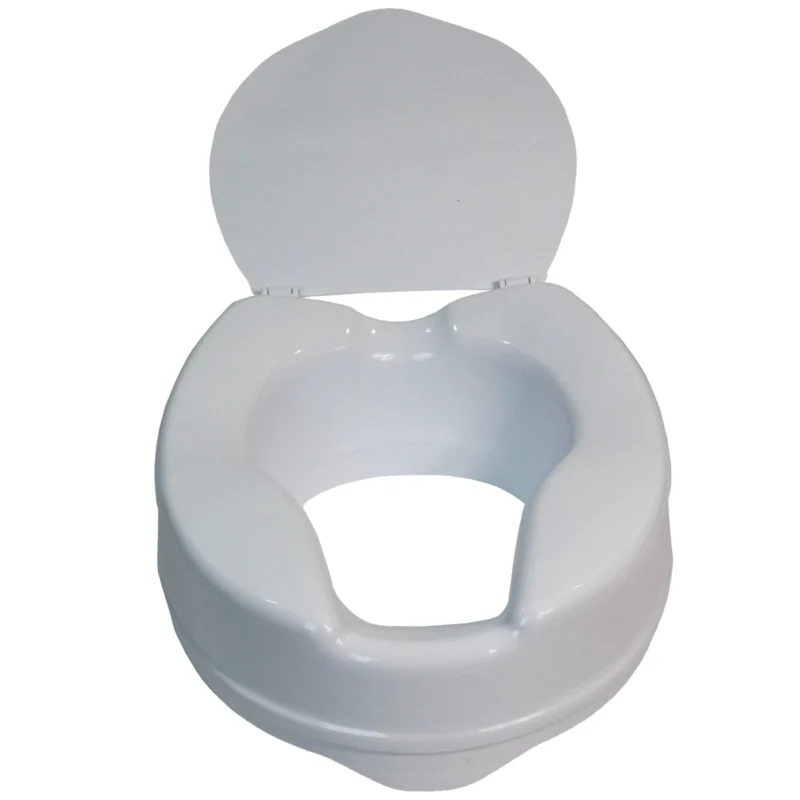 Raised toilet seat aid with lid, 10cm elevation.