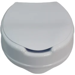 Raised toilet seat with lid, white color, 10cm elevation.