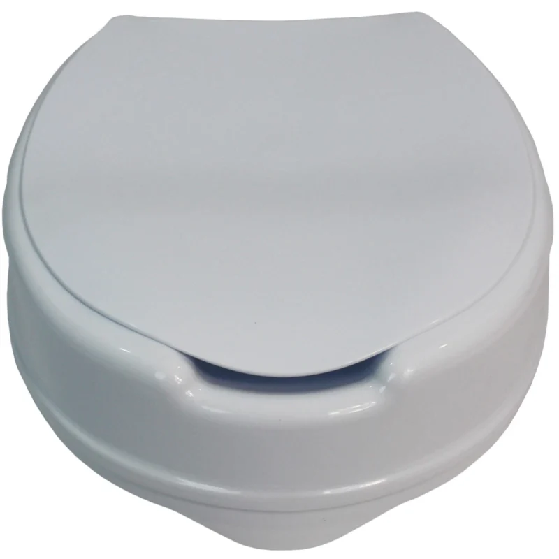 Raised toilet seat with lid, white color, 10cm elevation.