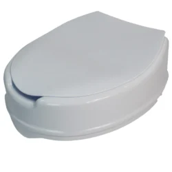 White raised toilet seat with lid, 10cm elevation.