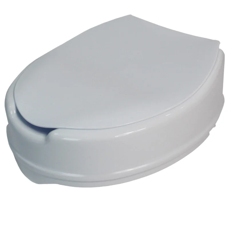White raised toilet seat with lid, 10cm elevation.