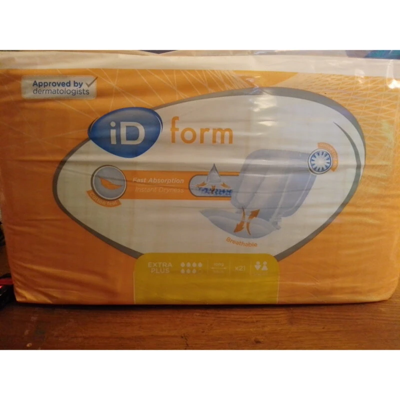 Packaging of ID Form incontinence pants with orange design.
