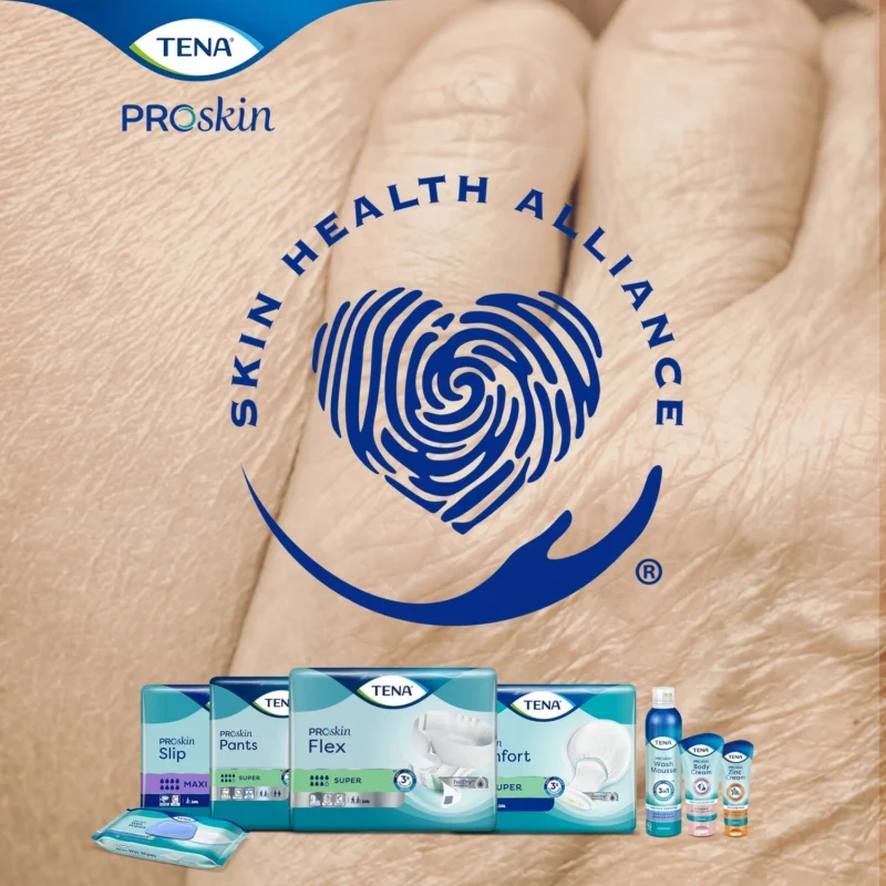TENA ProSkin products with Skin Health Alliance logo.